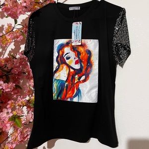 NWT | Gorgeous Black Blouse with Woman’s Face Design❣️